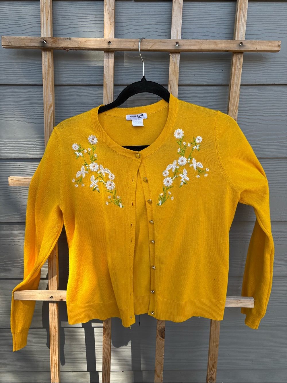 Anna Rose Yellow Embroidered Floral Cardigan Sweater